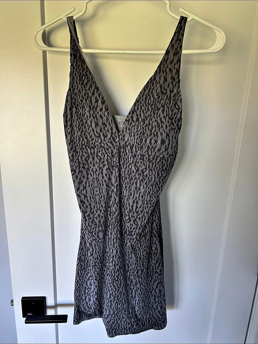 Yummie Noel Plunge Slip Animal Print Mini Dress in Gray & Black Like New